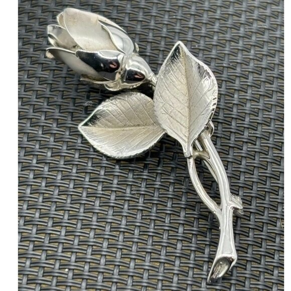 Beautiful Sterling Silver Rosebud Brooch, Harry S. Bick, Signed "HSB" "Sterling" - Picture 3 of 7
